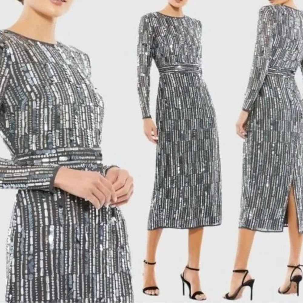 Mac Duggal Silver Sequin Gown New with Tags